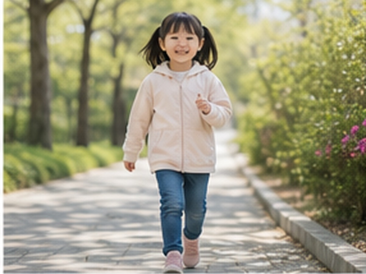 바른 자세를 확인하는 어린 여자아이