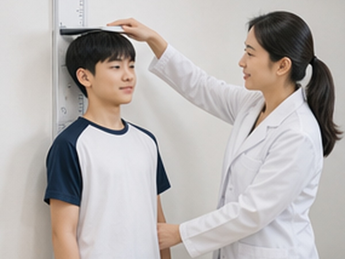 정기적인 키 측정으로 성장 속도를 확인하는 모습