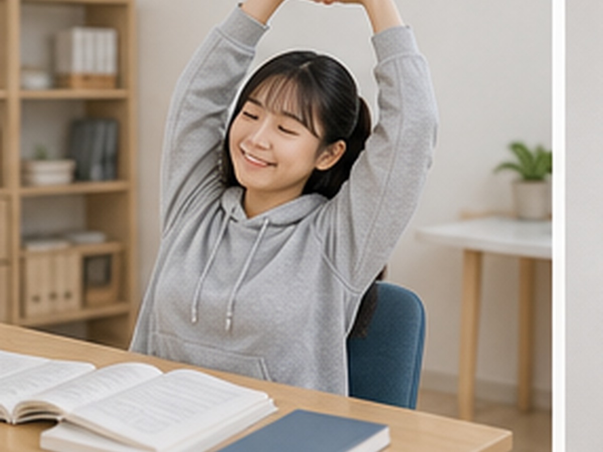 책상에 앉아 공부하는 중학교 1학년 여학생