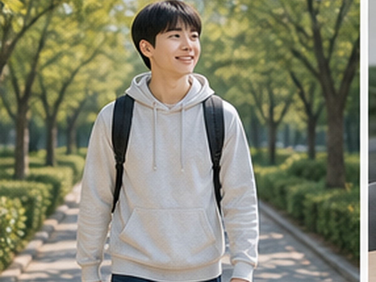 남학생이 가방을 메고 등교하는 모습