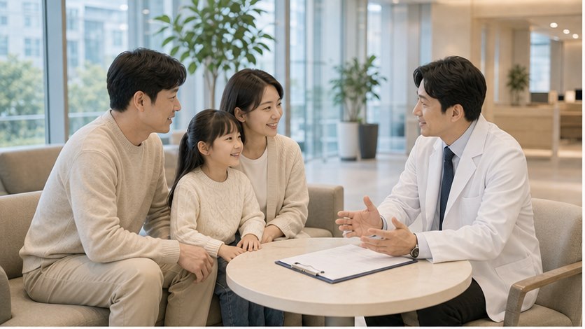 환자와 신뢰를 쌓는 가족 중심 상담 장면