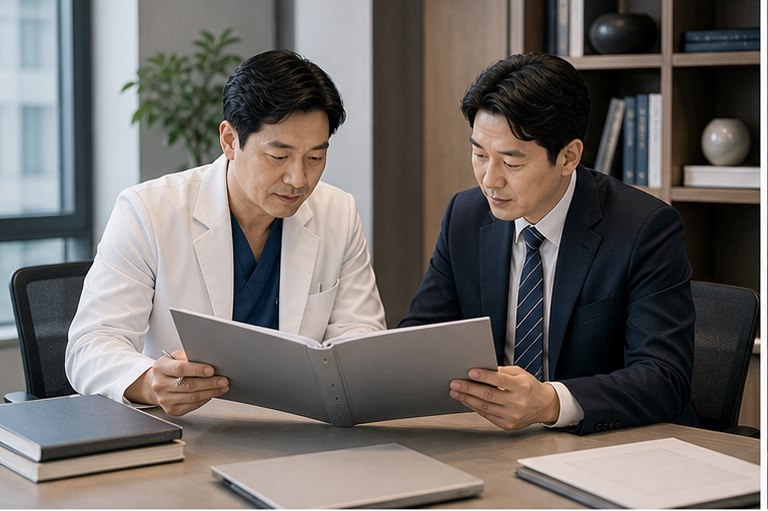 의료광고 문구와 게재물을 사전에 검토하는 장면