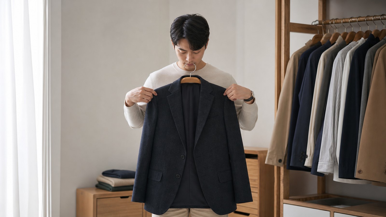 허리둘레에 맞춰 벨트를 고르는 모습