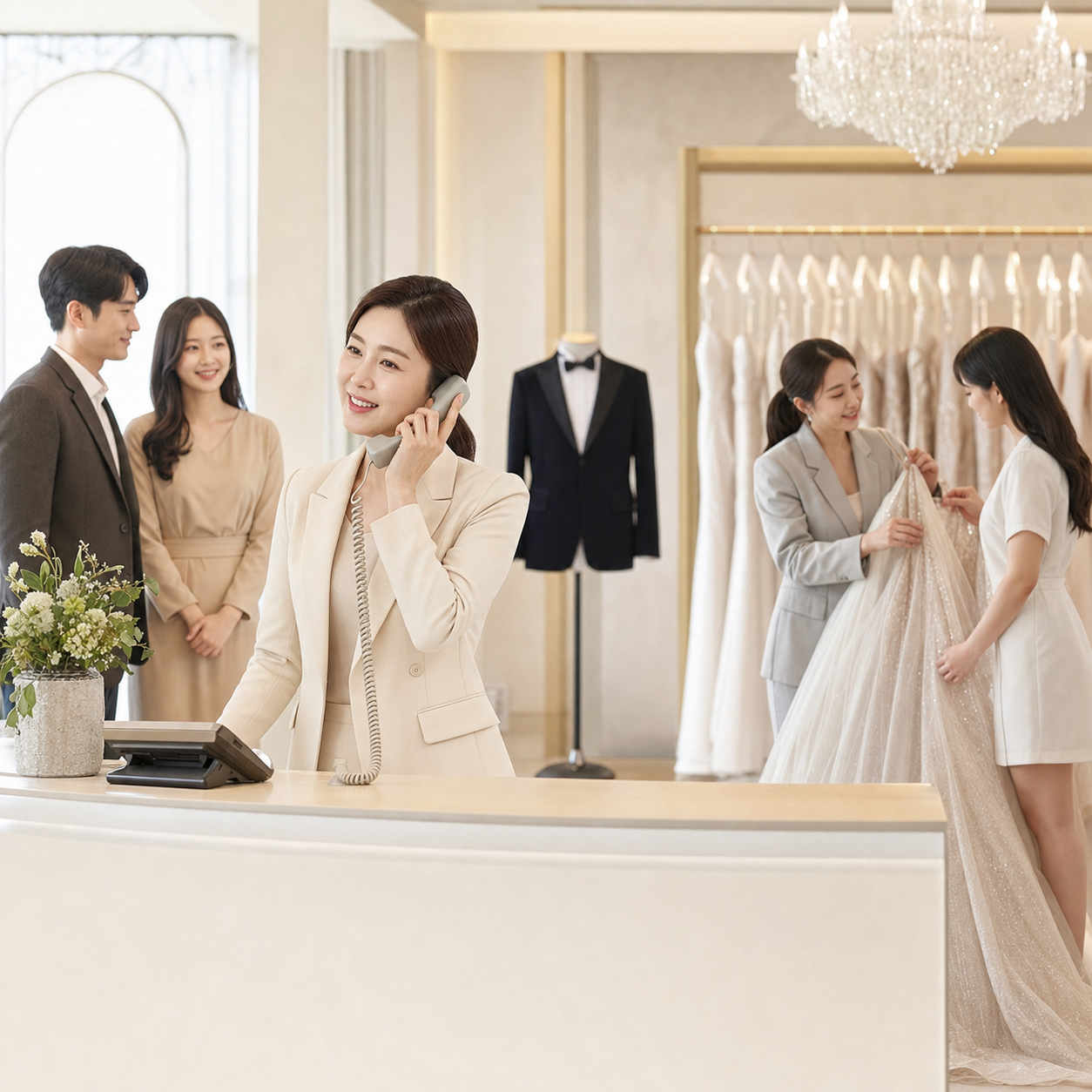 결혼 준비 비용 상담을 진행하는 웨딩·예복 매장 모습