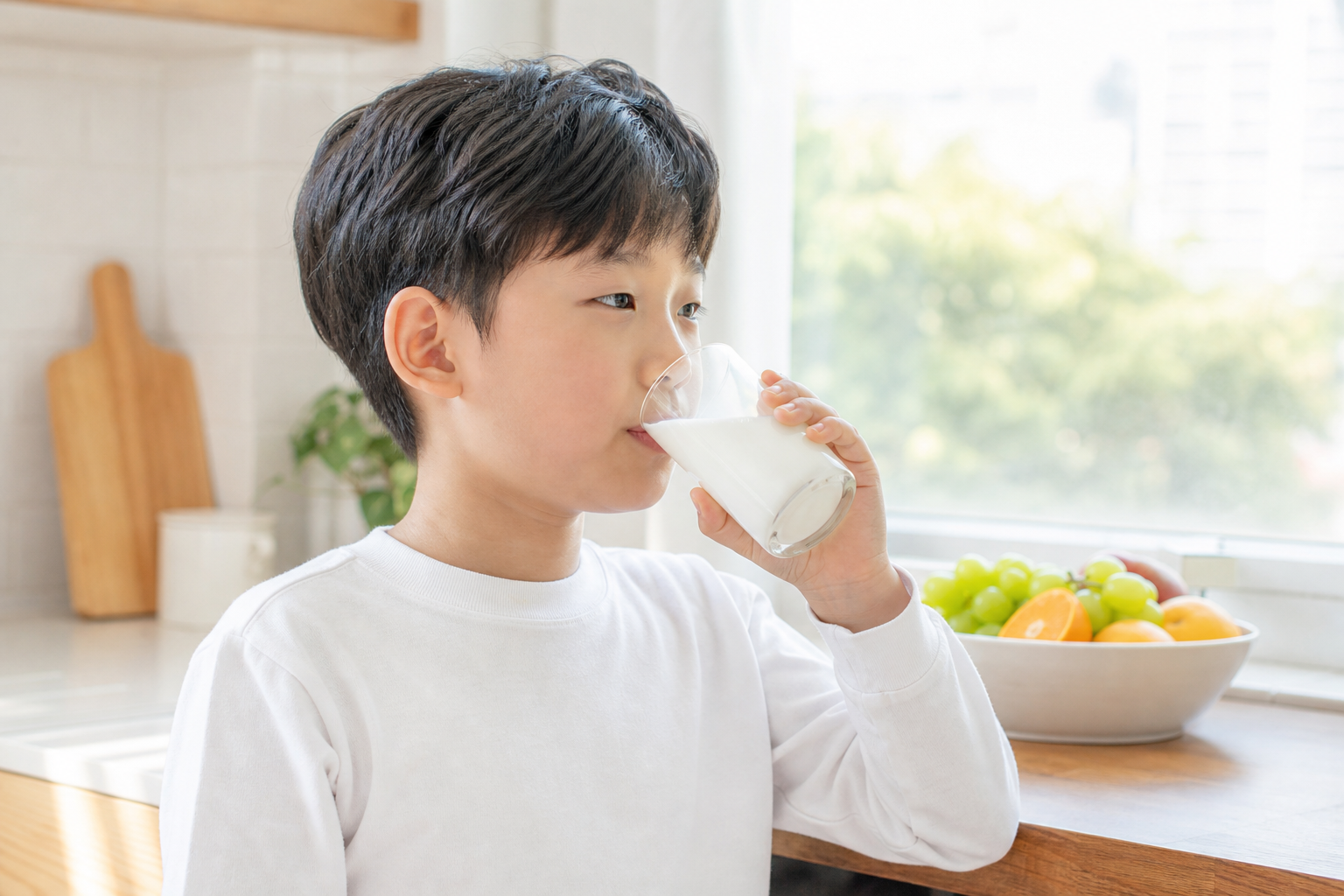아침 우유로 하루 영양을 챙기는 아이