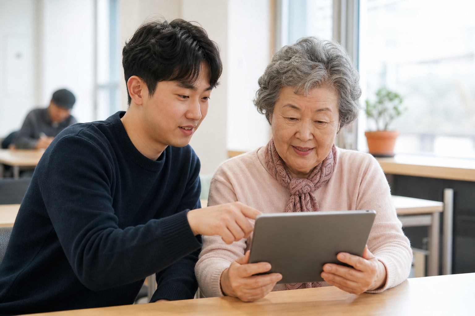 1인 시니어 대상 창업 준비 과정을 보여주는 실사 사진