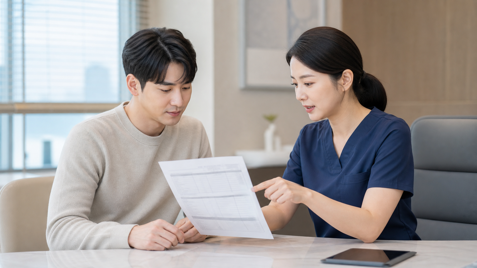병원 후보 기관을 메모하는 장면