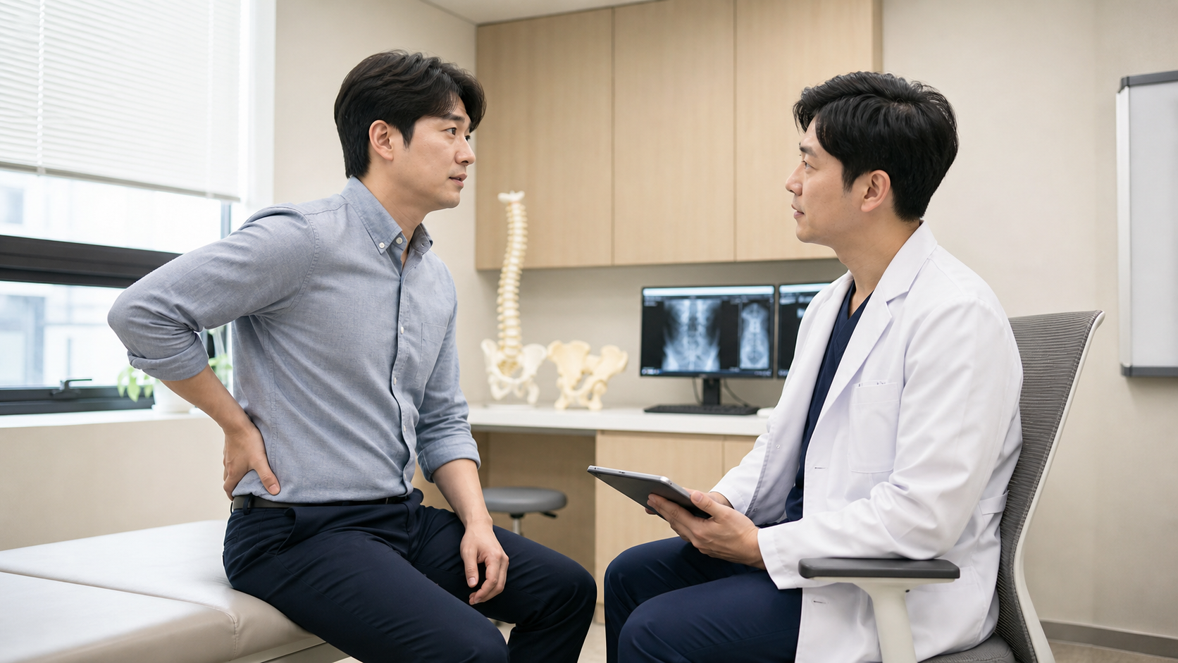 무릎 통증 클리닉 비용 상담과 평가 장면