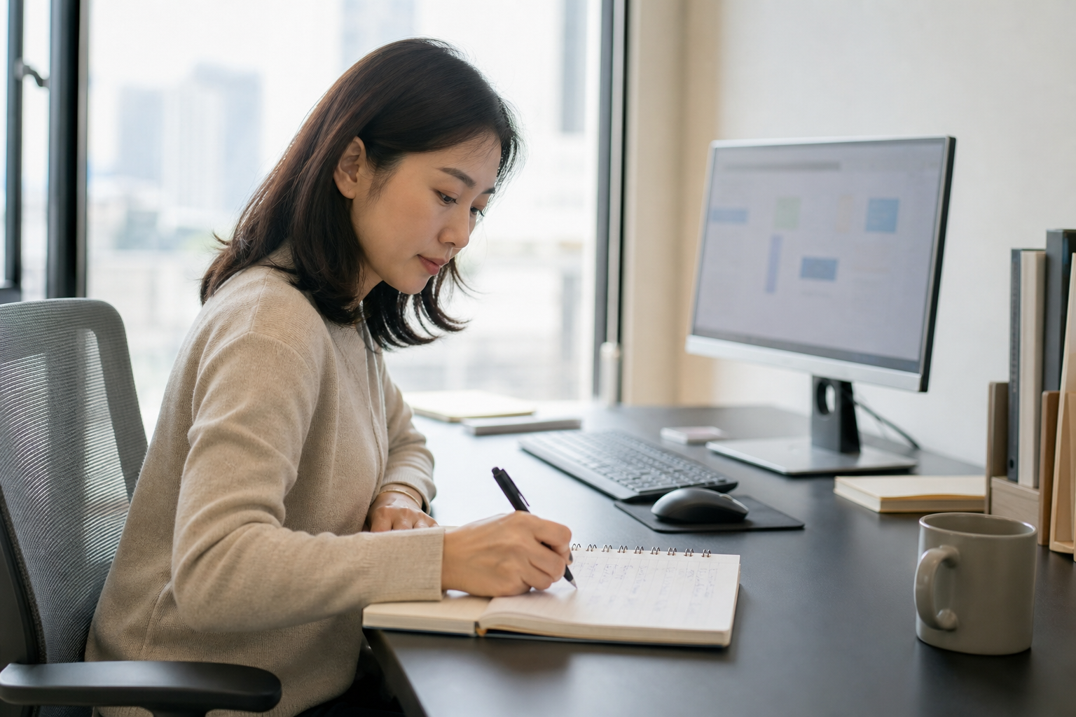 세무 상담실에서 서류를 검토하는 모습