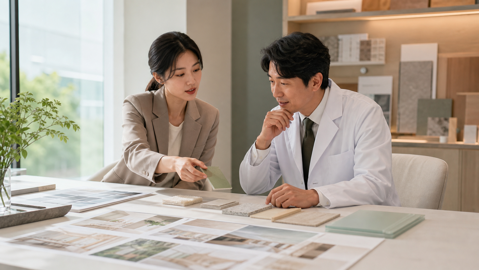 브랜드 전략 자료를 검토하는 장면