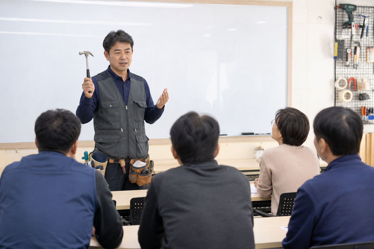집수리 교육 - 공구 사용법을 배우는 모습