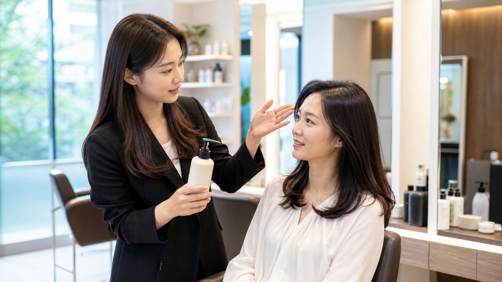 김해공항 근처 미용실 상담 항목을 확인하는 장면