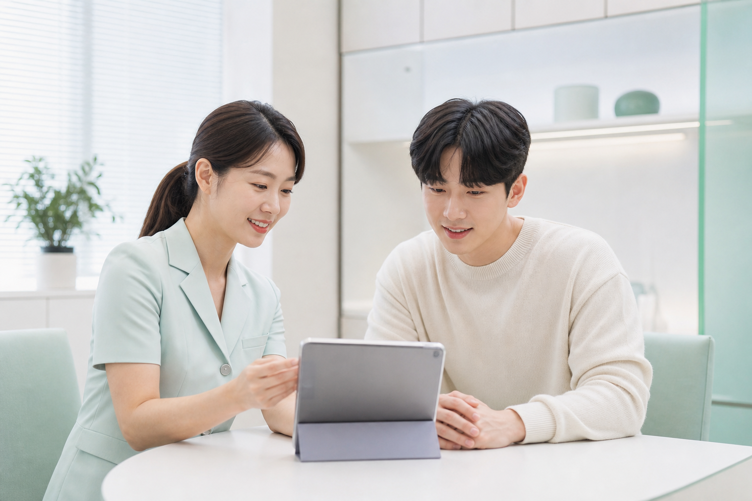 안과 상담실에서 비용 상담을 받는 장면