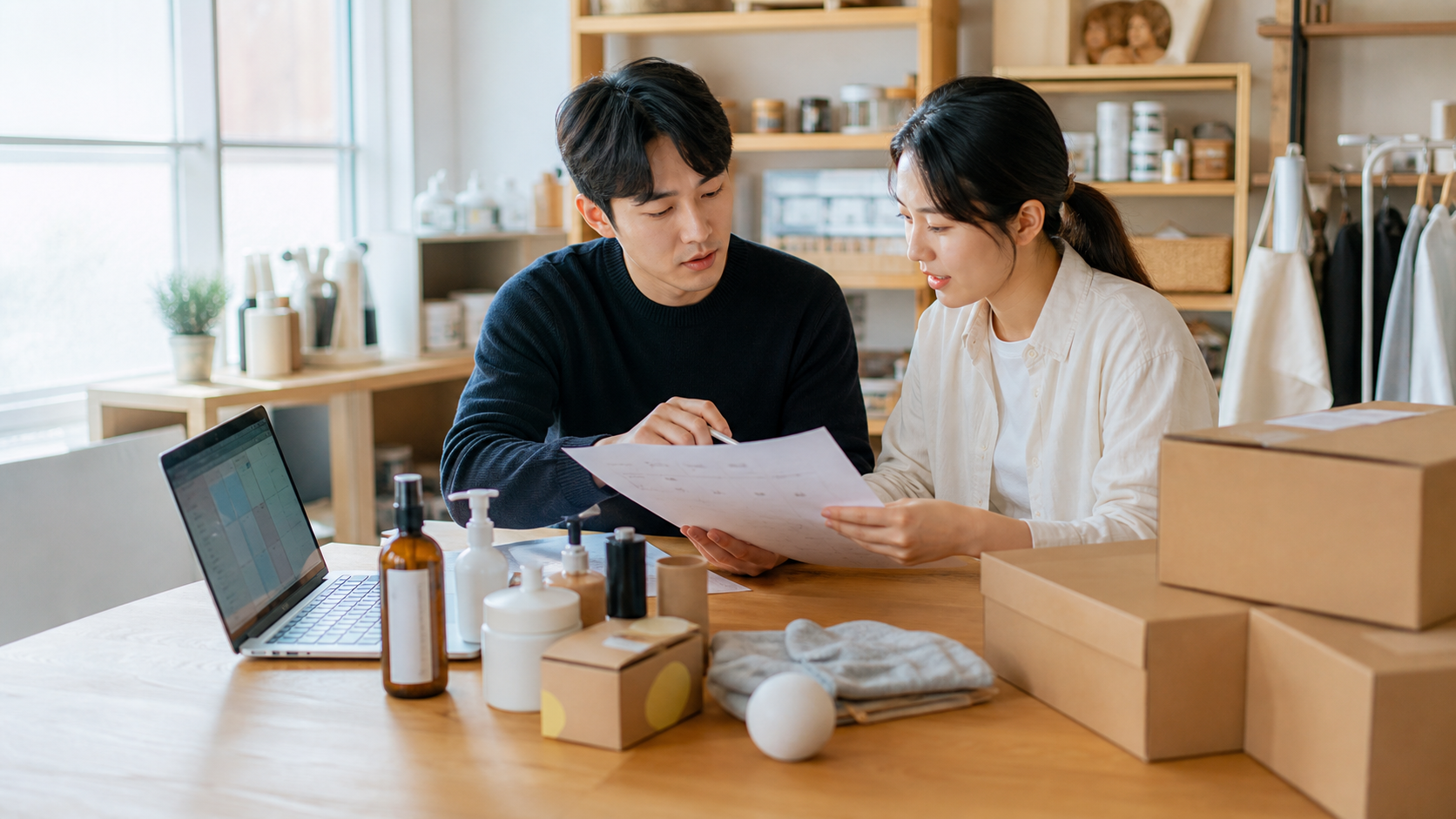 쇼핑몰 손익분기점 준비 항목을 검토하는 한국인 창업자