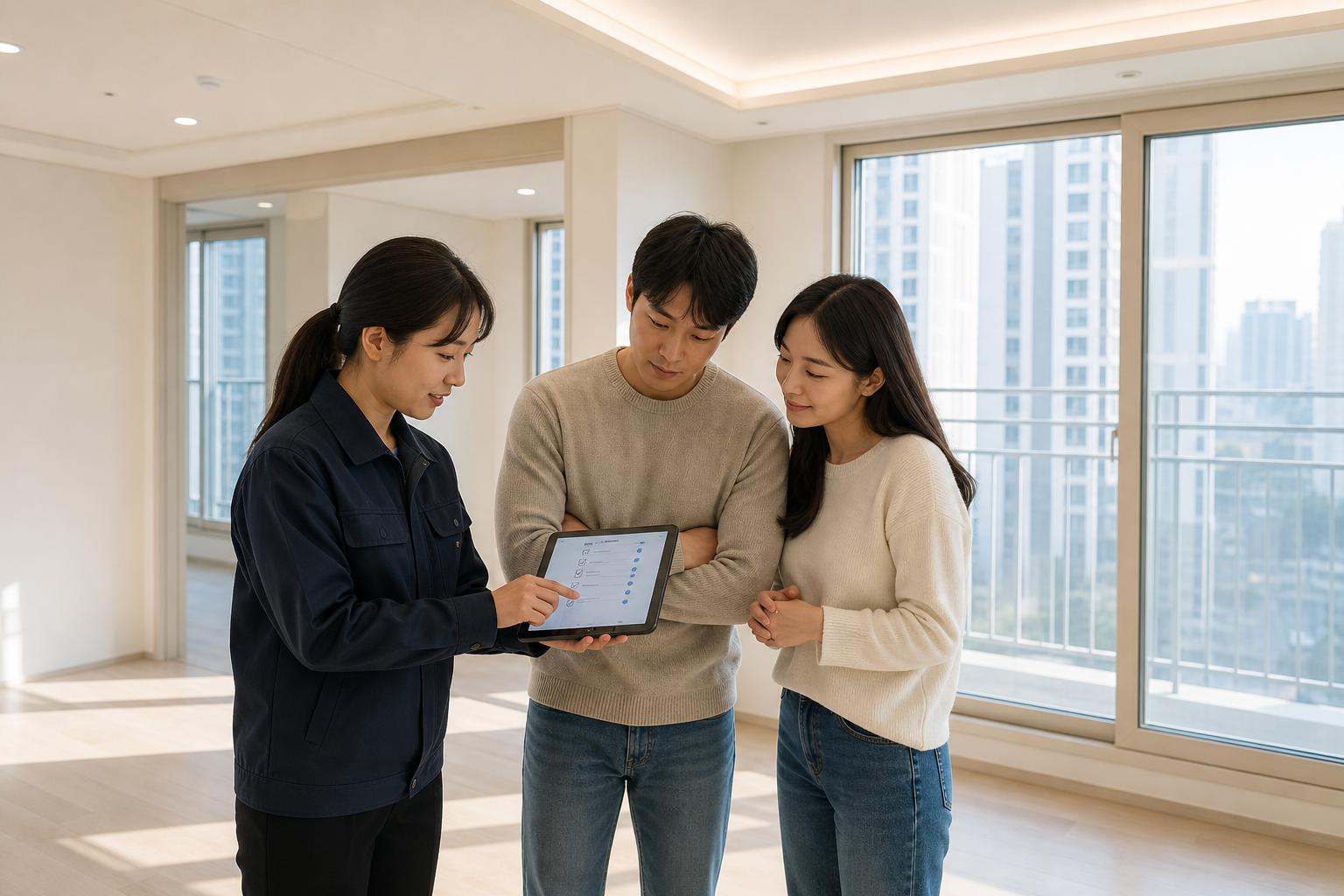 입주 청소 완료 후 점검 내용을 설명하는 현장