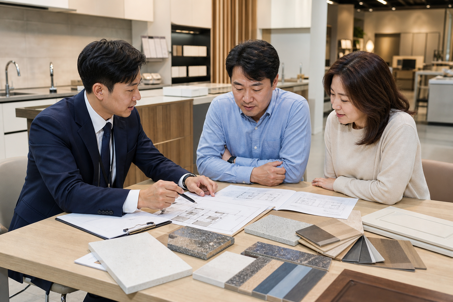 전세집 싱크대 교체 선택 조건을 살피는 모습