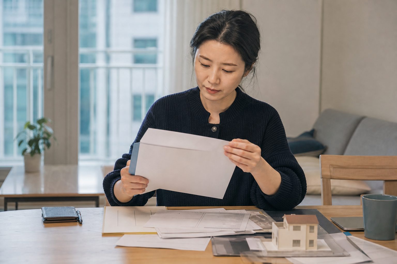 전세보증금 관련 판결문과 부동산 서류를 확인하는 장면