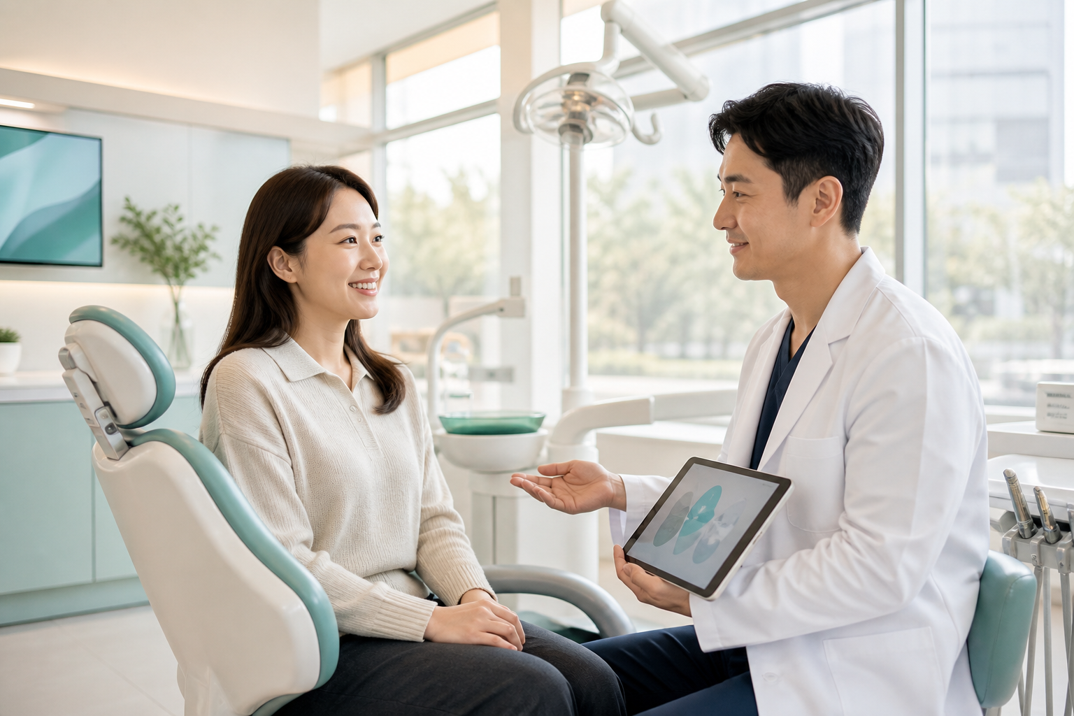 앞니 크라운 상담 장면