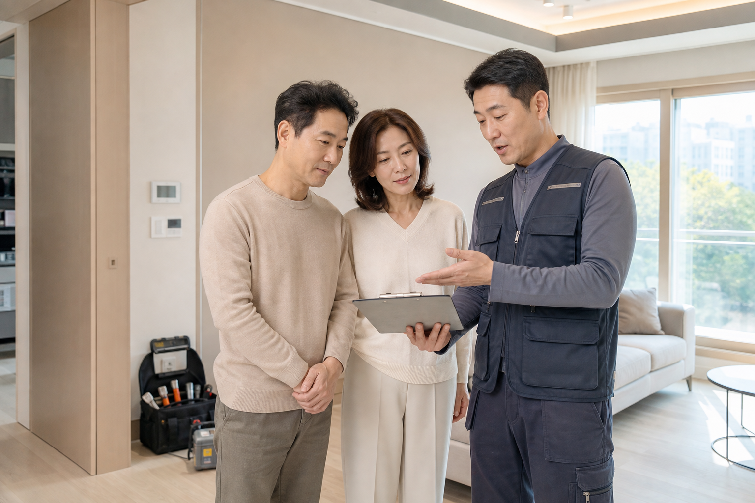 집수리 업체 선정을 위한 상담 장면