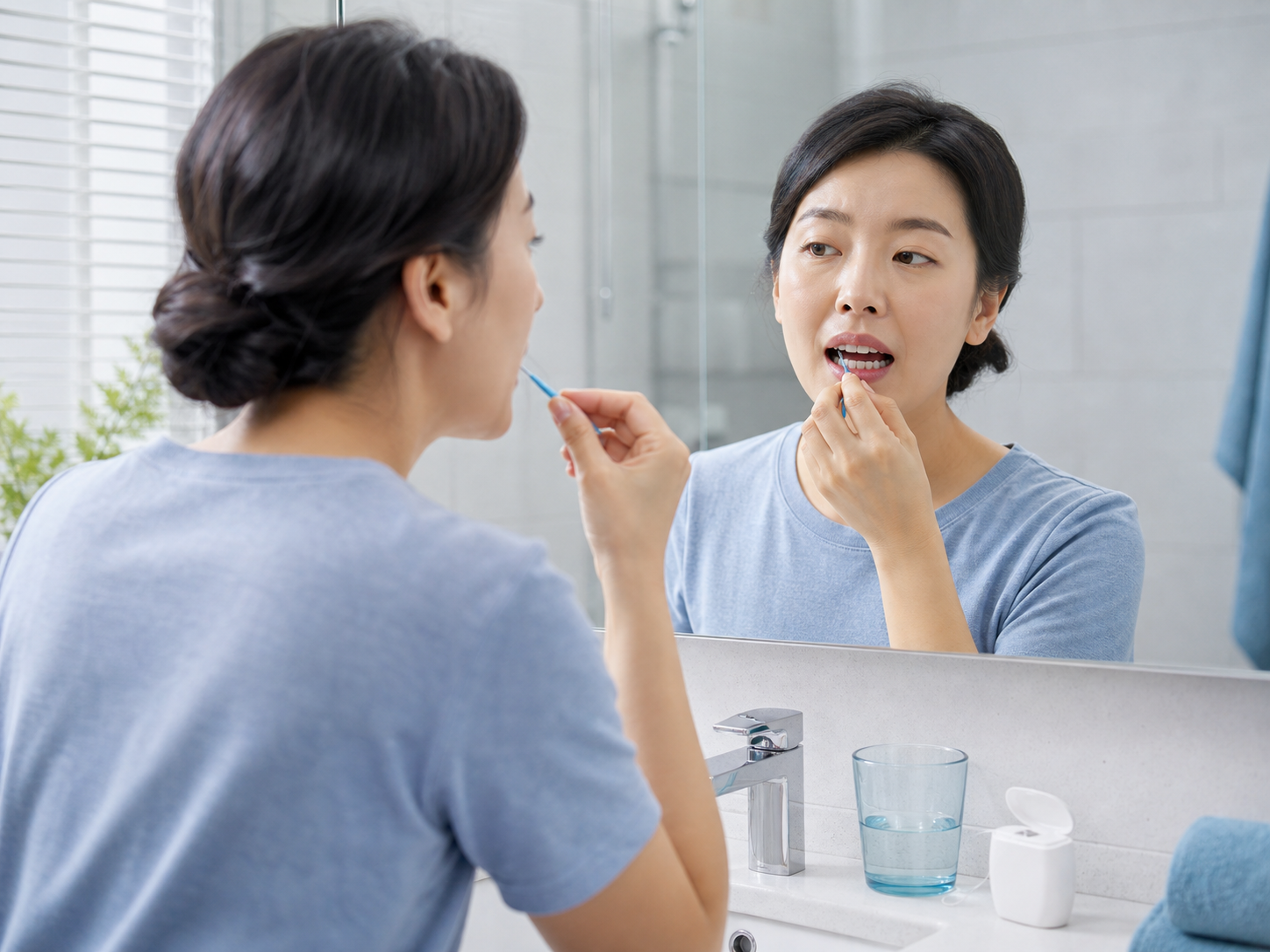임플란트 사후관리 상담과 진료 정보를 확인하는 실사 사진