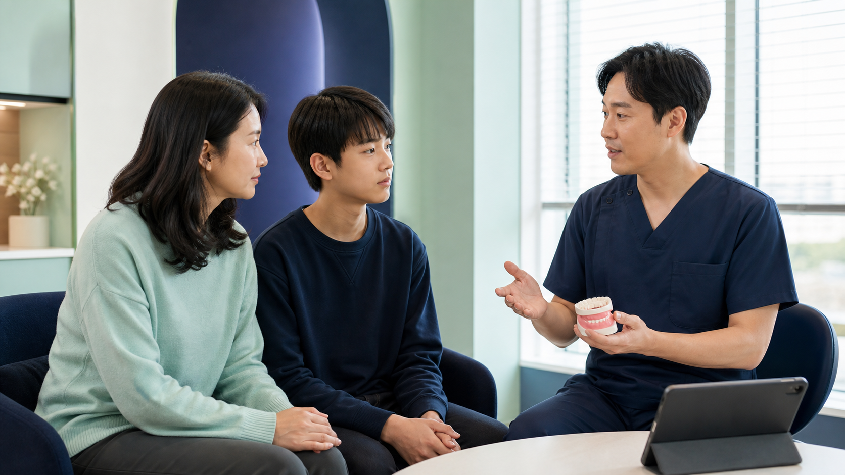 울산 교정 중 통증 대처 상담 준비 장면