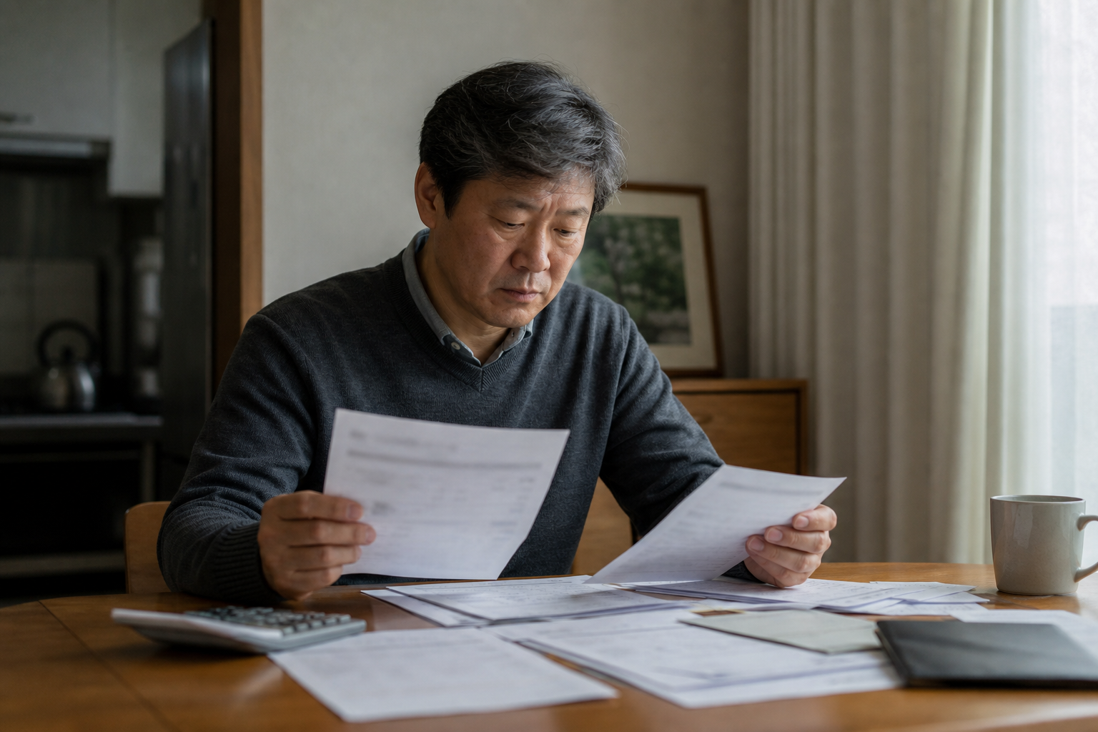 상속포기와 한정승인 서류를 비교하며 검토하는 모습