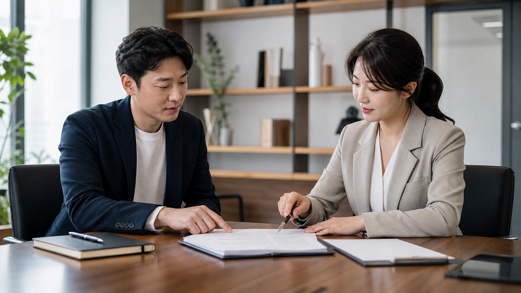 홈페이지 유지보수 업체 진행 조건을 함께 확인하는 장면