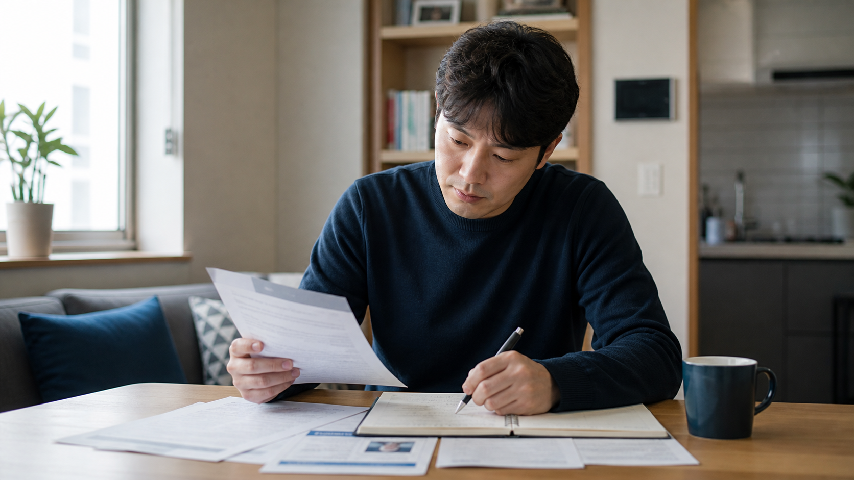 자영업자 개인회생 관련 자료를 차분히 정리하는 모습