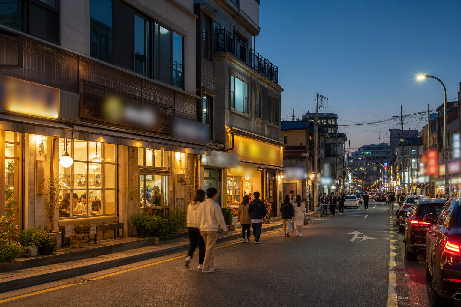 김해 야간 상업 거리와 카페