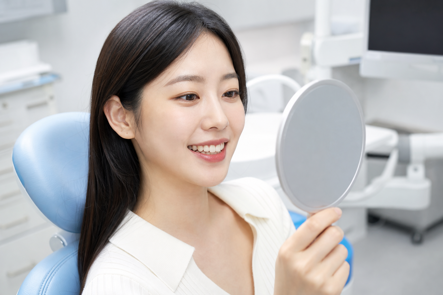 앞니 레진 치료 전 확인 장면
