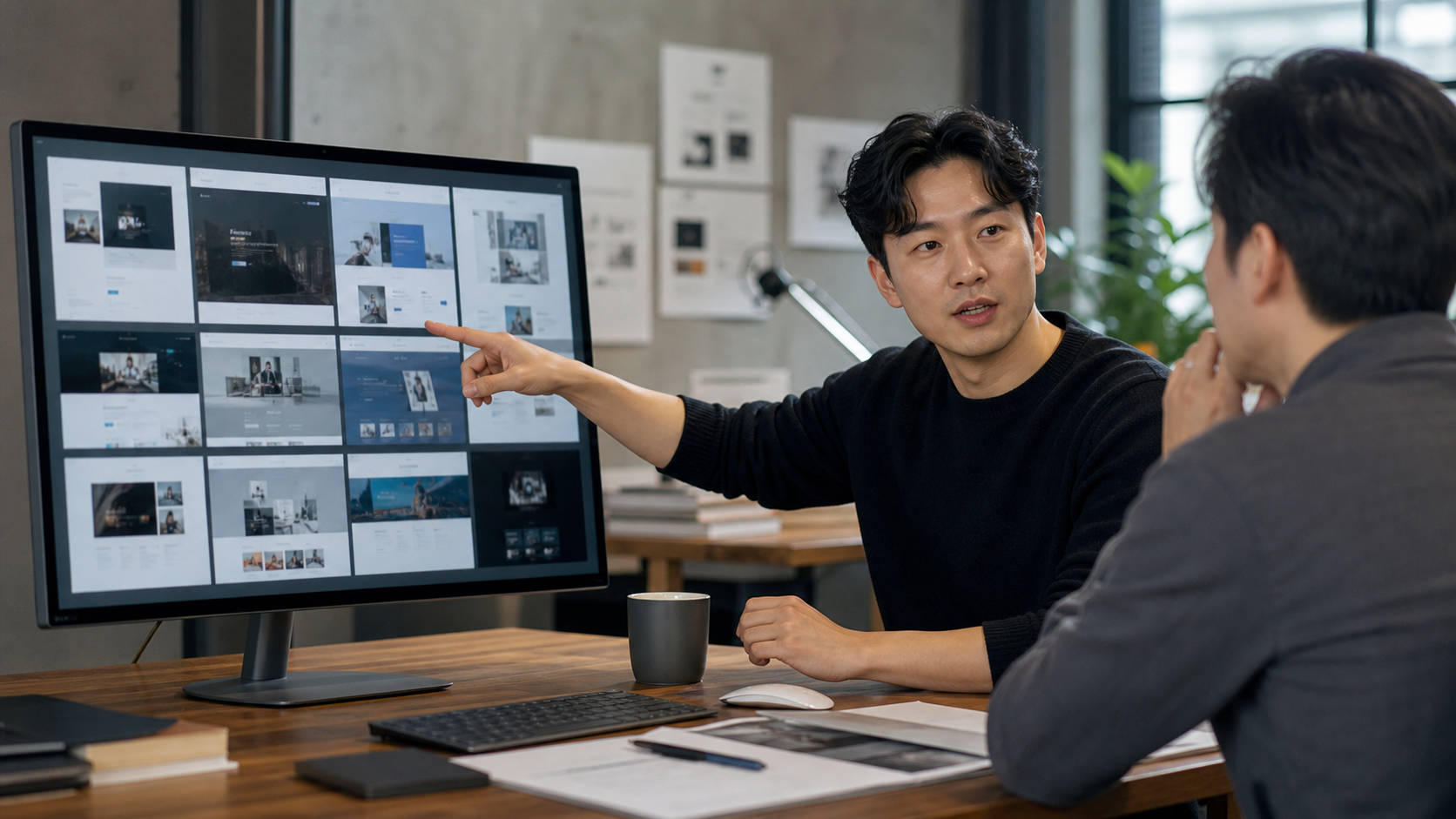 웹사이트 제작 업체 진행 조건을 함께 확인하는 장면