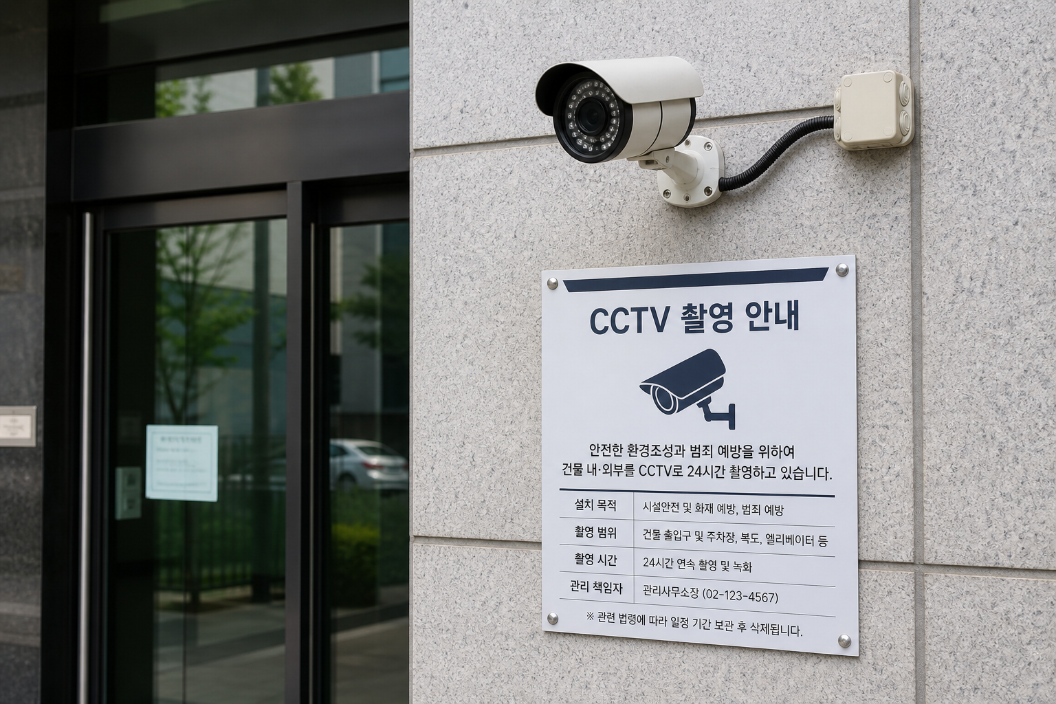 CCTV 설치 개인정보보호법 안내판 구성 요소를 검토하는 현장 자료