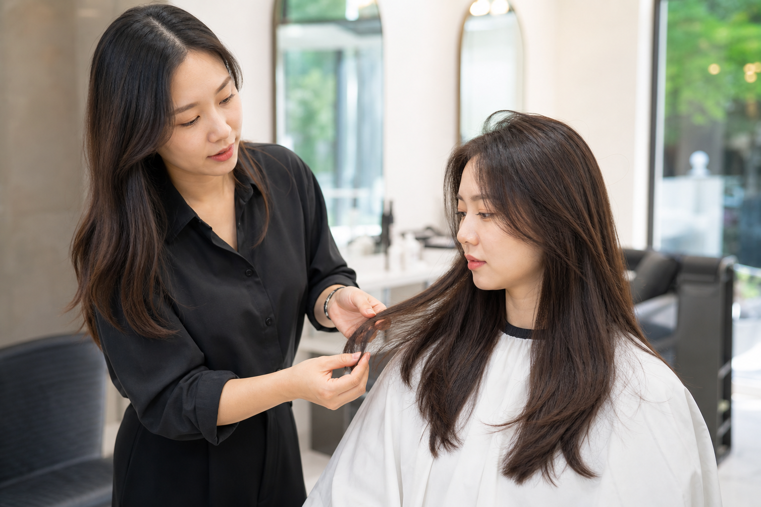 김해 염색 미용실 방문 동선을 살펴보는 장면
