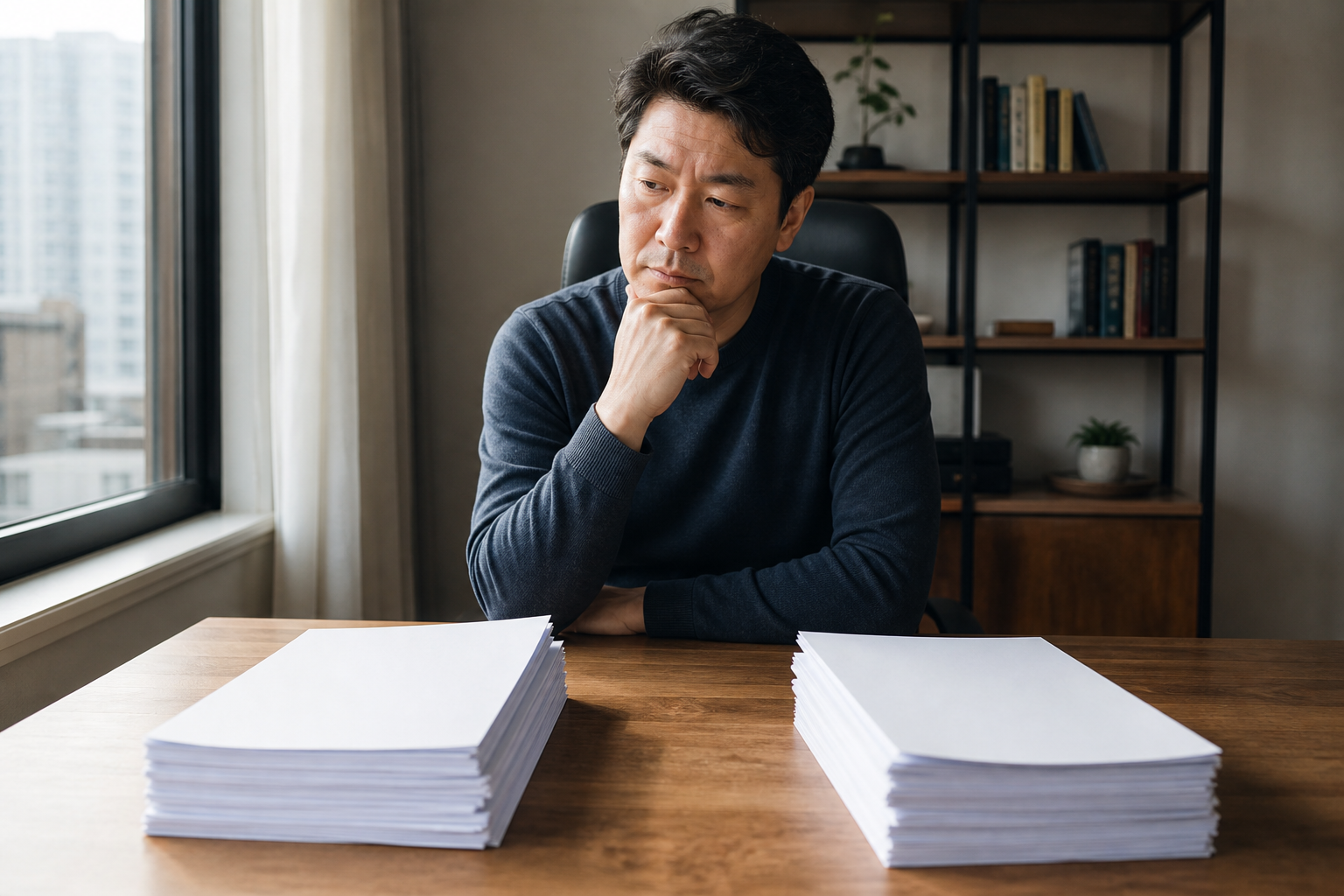 고정금리와 변동금리를 비교하며 고민하는 모습