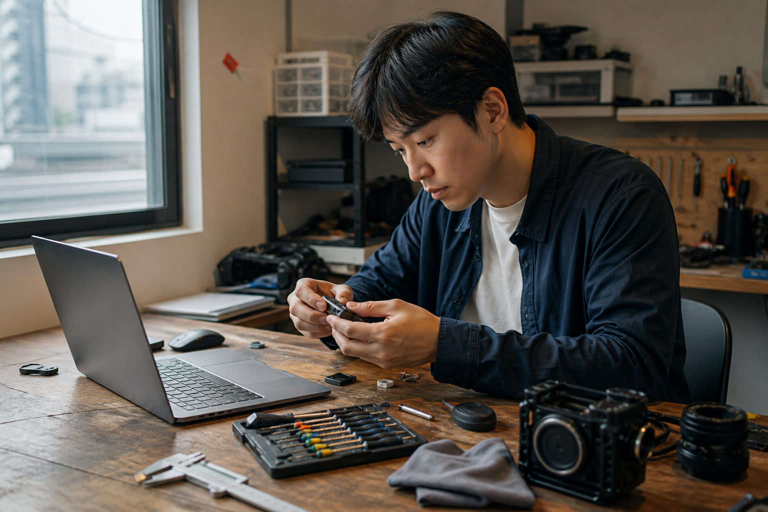1인 기술 창업 준비 과정을 보여주는 실사 사진