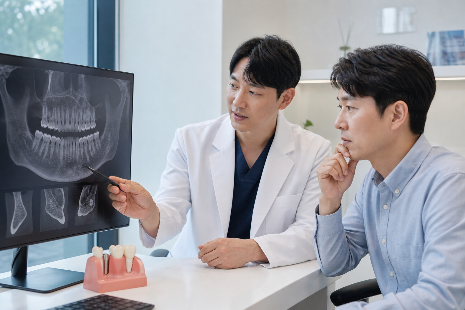 임플란트 과정과 기간 치료 및 관리 내용을 보여주는 실사 사진