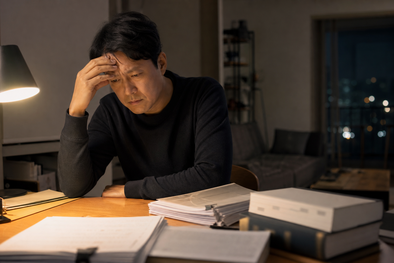 음주운전 면허취소 집행정지 준비 자료를 살펴보는 장면