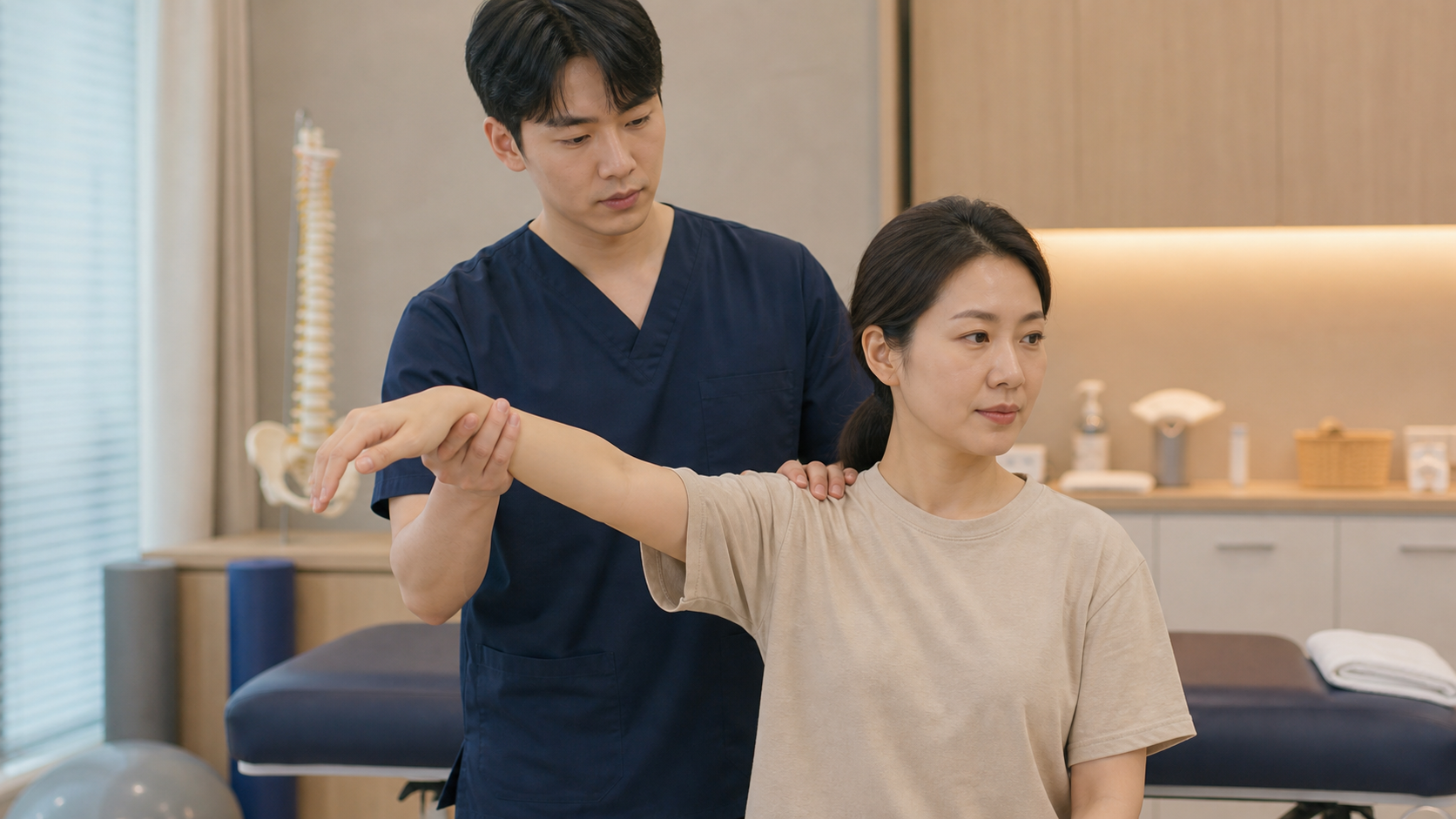 어깨 통증 클리닉 비용 비용 항목을 확인하는 임상 장면