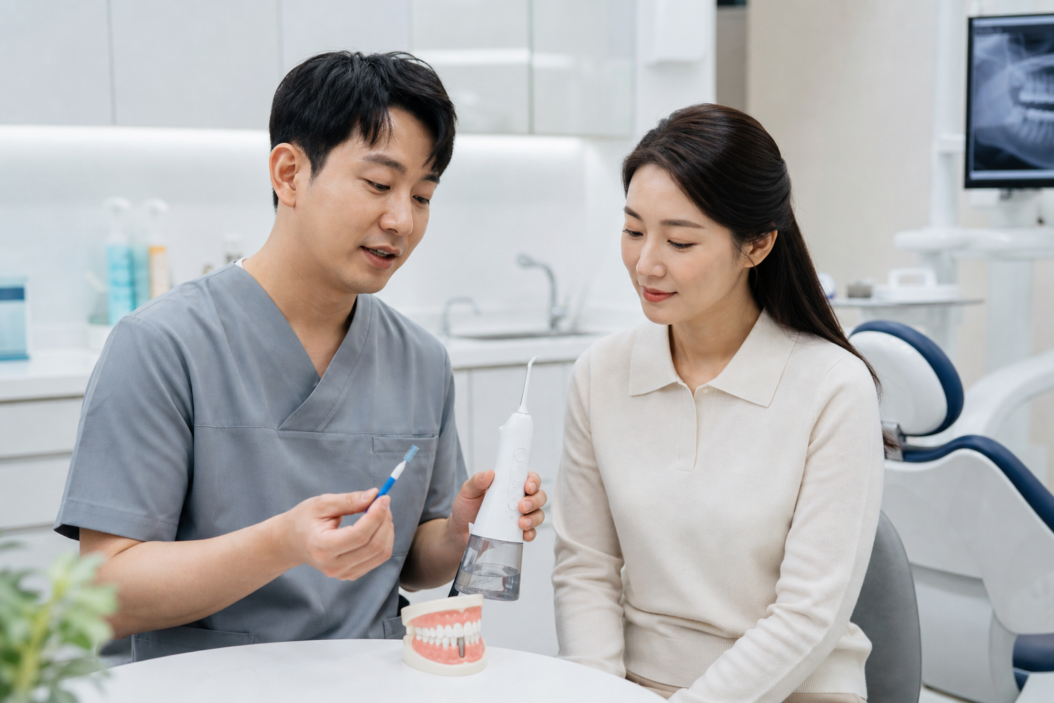 65세 이상 임플란트 건강보험 치료 및 관리 내용을 보여주는 실사 사진