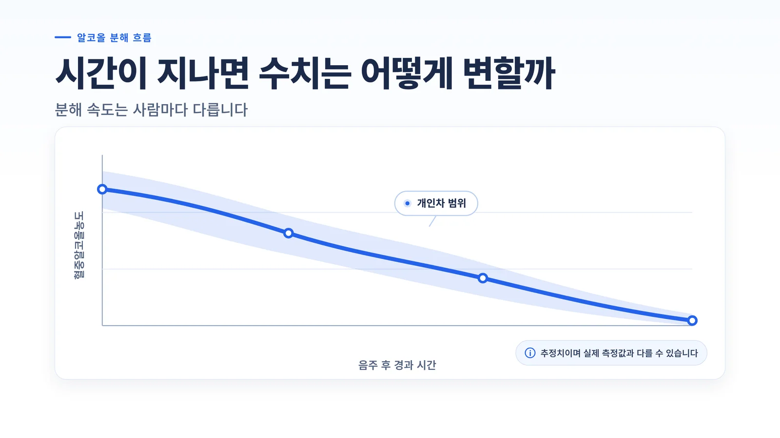시간 경과에 따른 혈중알코올농도 분해 곡선 인포그래픽