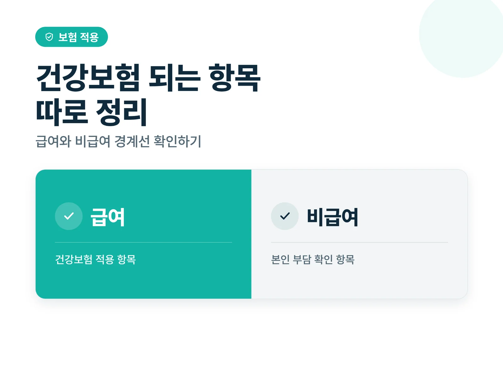 건강보험 급여와 비급여를 구분해 정리한 보험 적용 카드