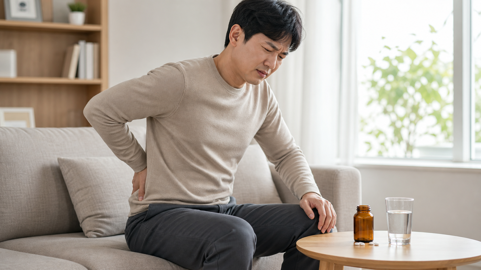 허리통증 보험 확인을 위해 서류를 살펴보는 모습