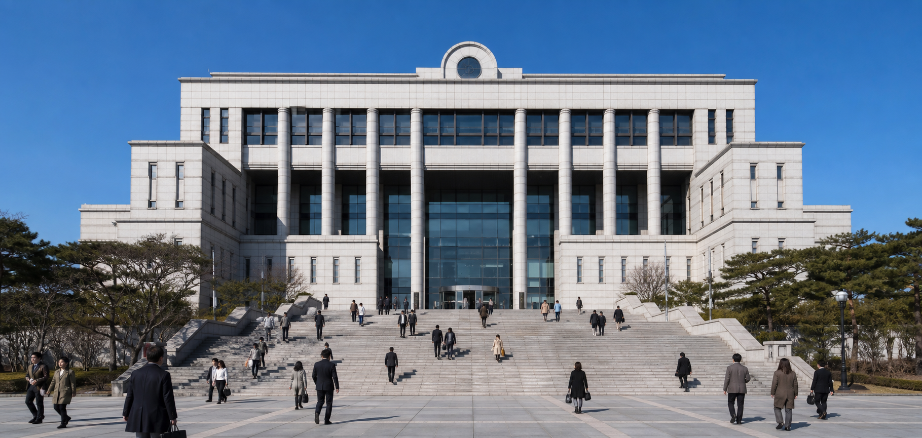 맑은 날의 한국 법원 청사 외경 - 민사소송 비용 정보 플랫폼