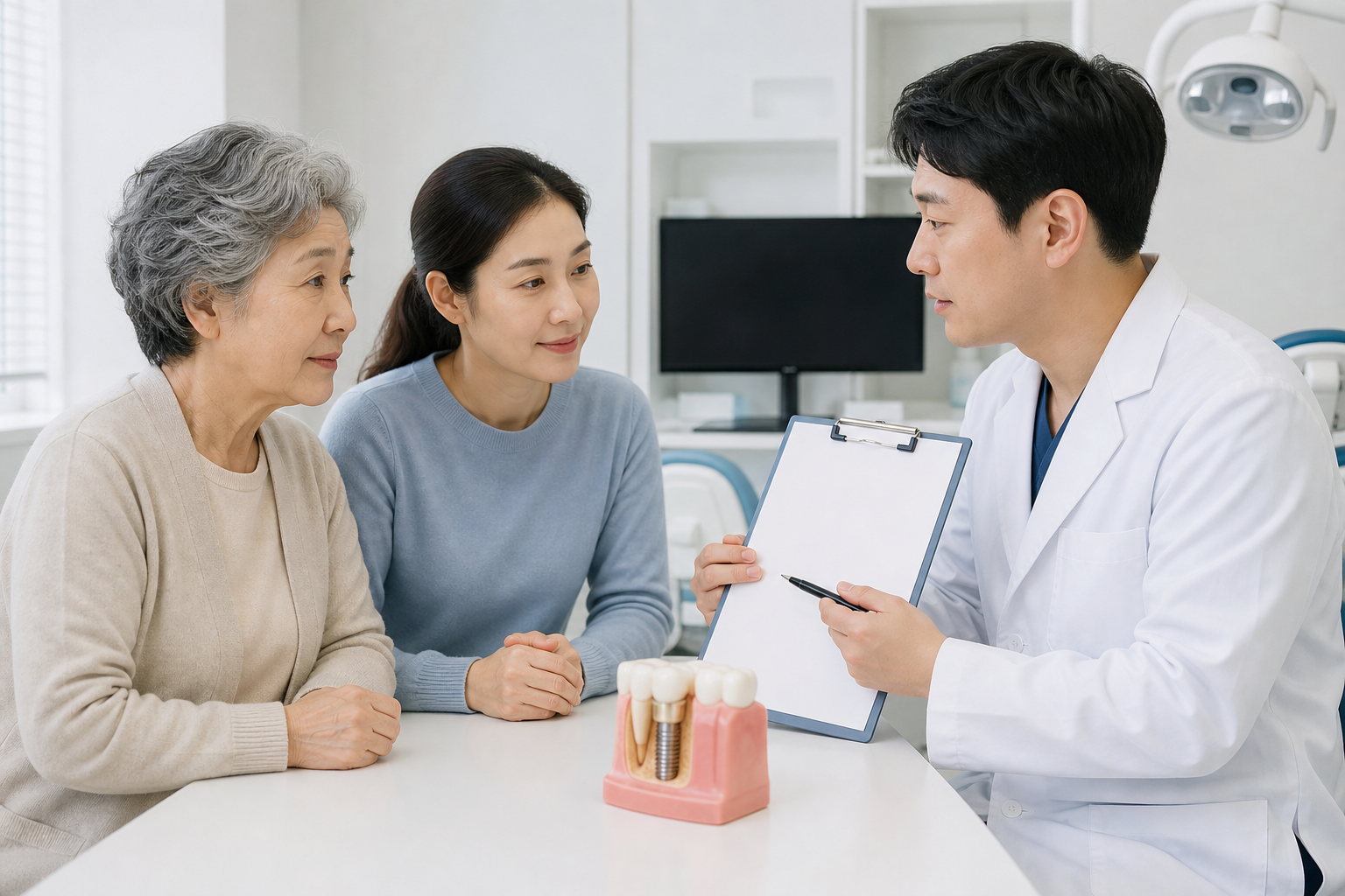 임플란트 뼈이식 치료 및 관리 내용을 보여주는 실사 사진