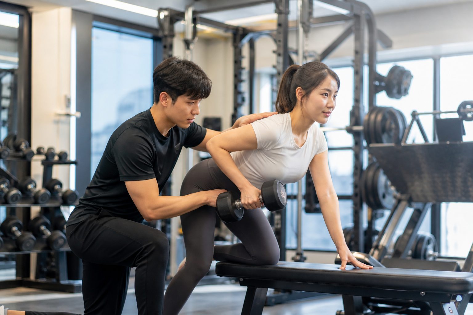 퍼스널 트레이닝 덤벨 운동 자세 교정