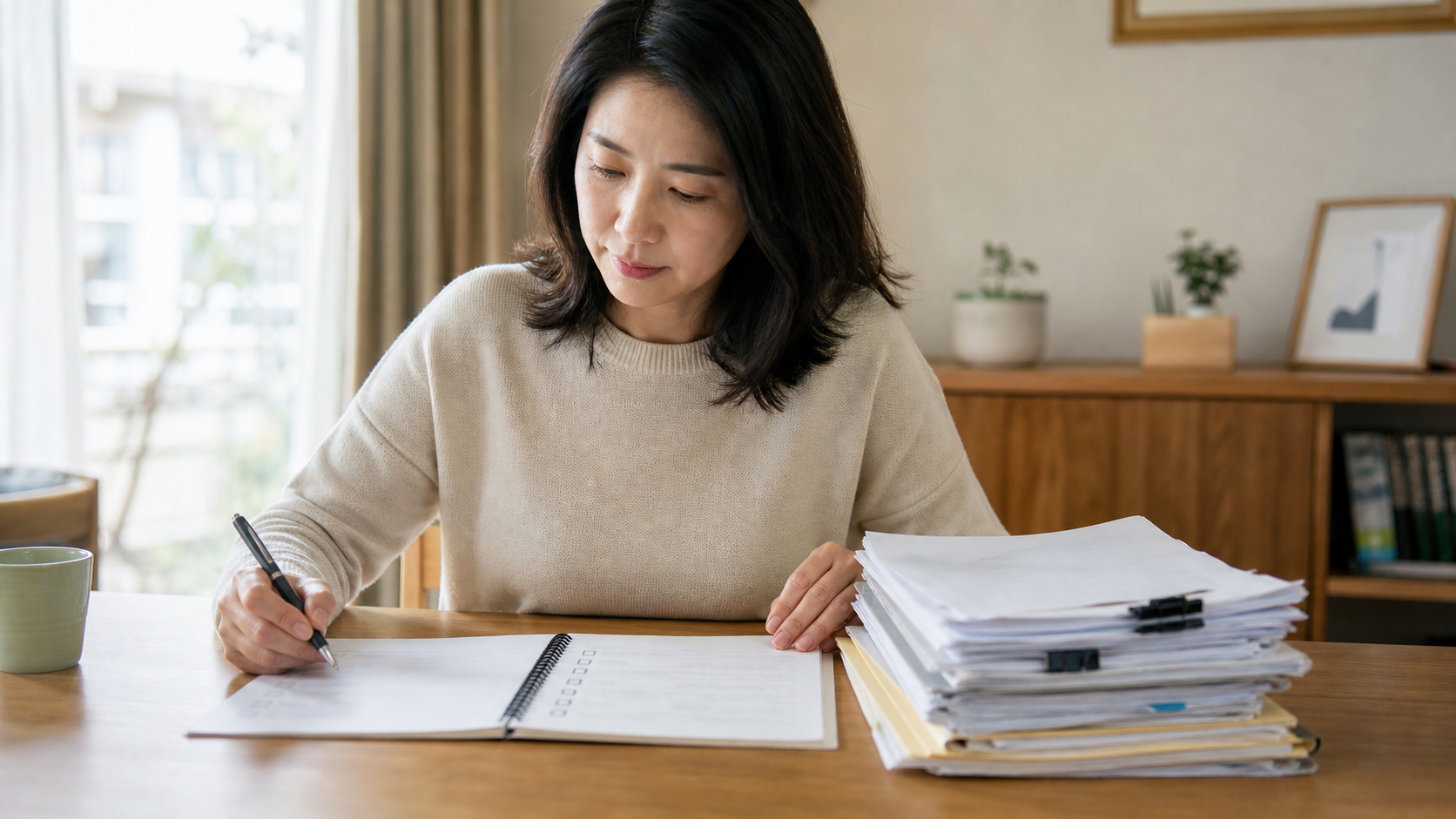 개인회생 신청 자격 확인을 위해 서류를 대조하는 모습
