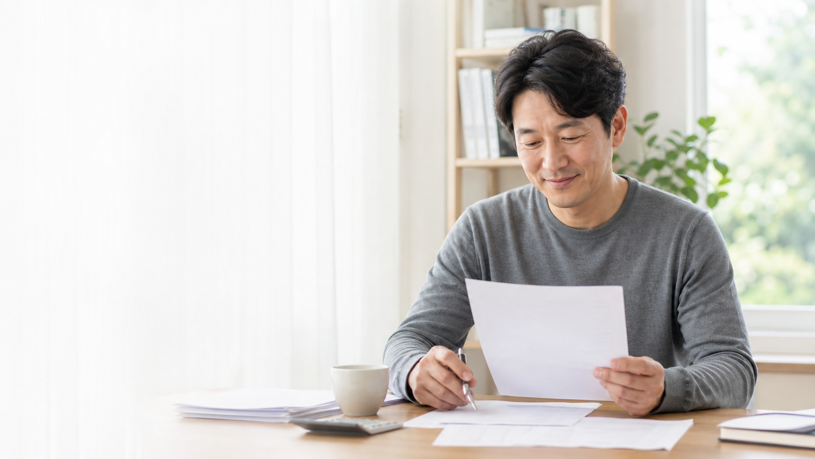 개인회생 신청 자격 확인을 위해 재정 서류를 정리하는 장면