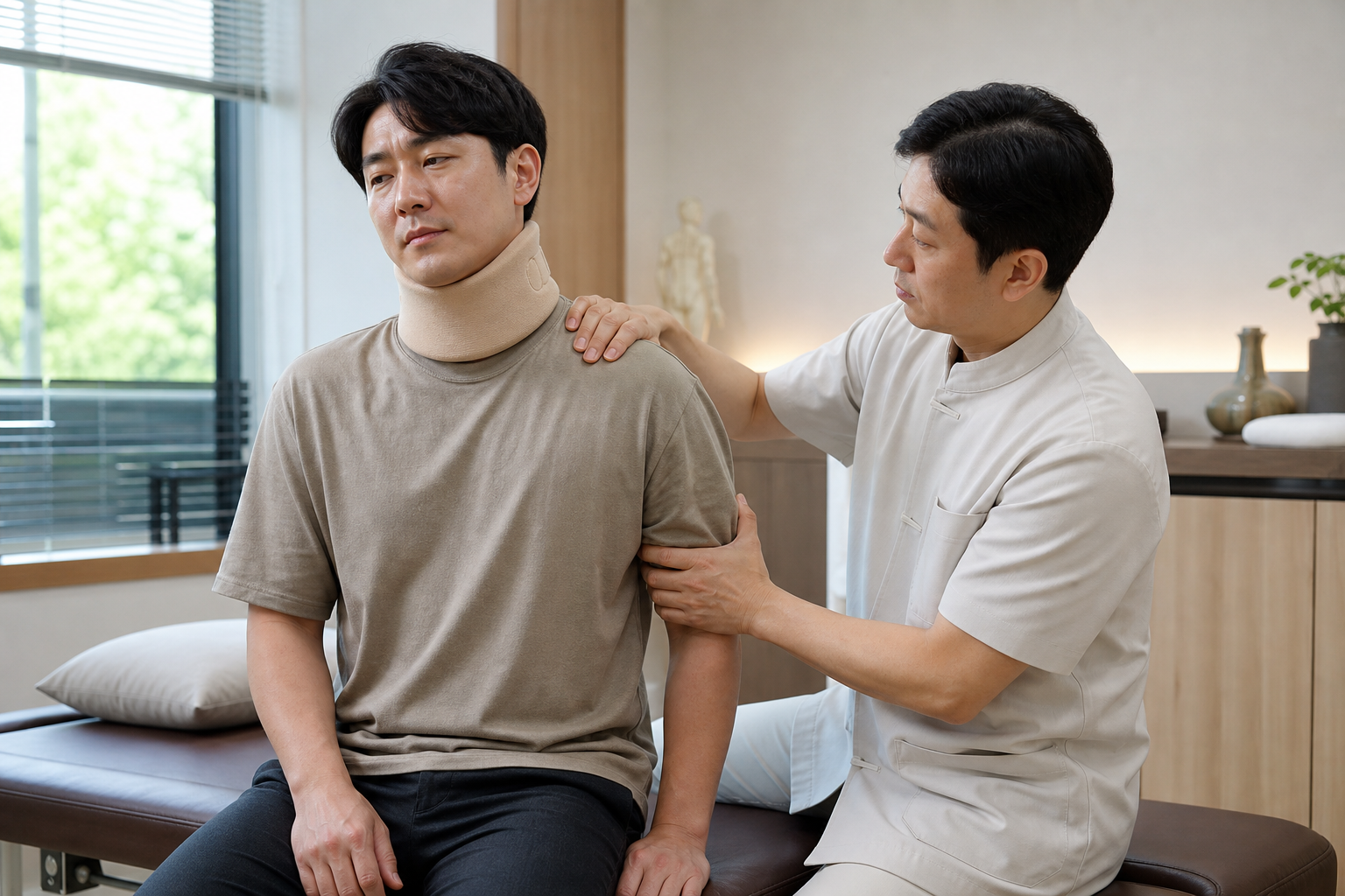교통사고 환자가 한의원에서 진료를 받는 모습